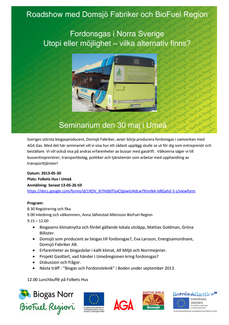 Program roadshow i Umeå 30 maj