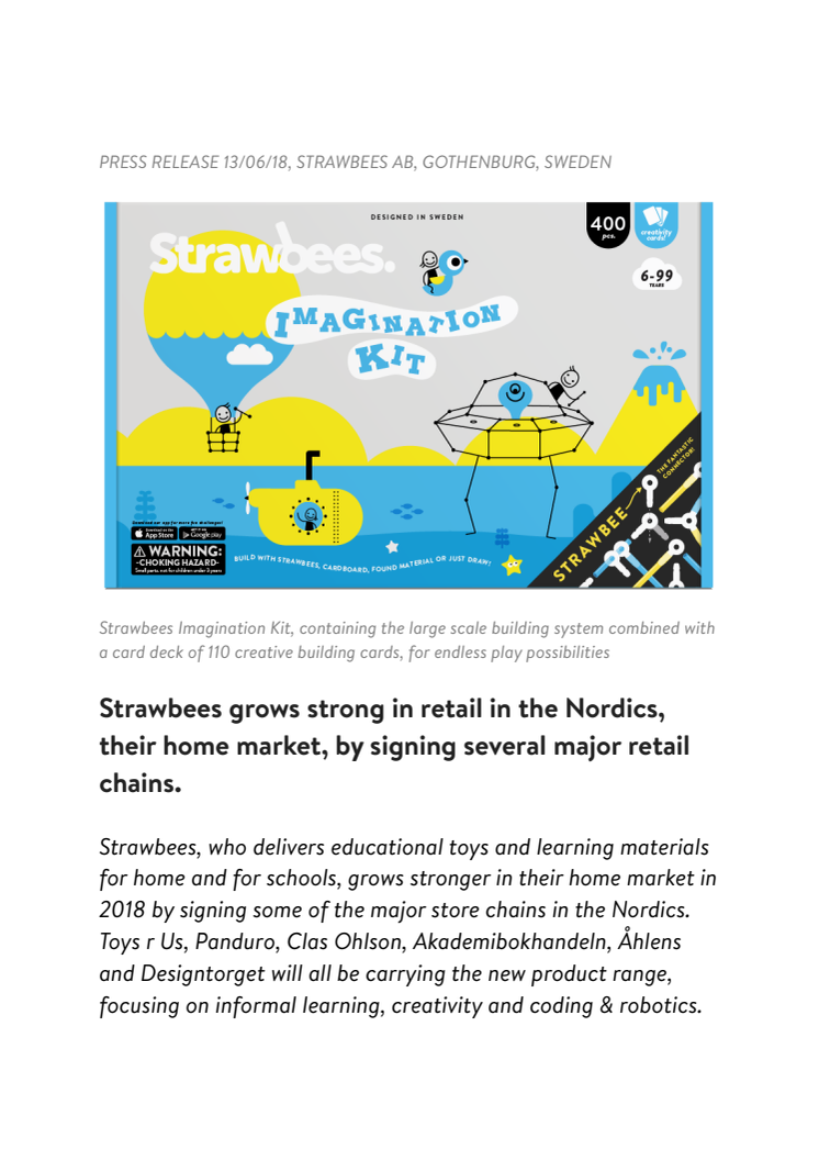 Strawbees, a Swedish Edtech company shows strong growth in the Nordic retail market by signing several major retail  chains.