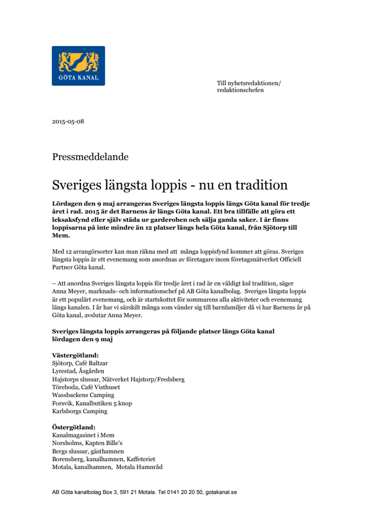 Pressmeddelande Sveriges längsta loppis - nu en tradition