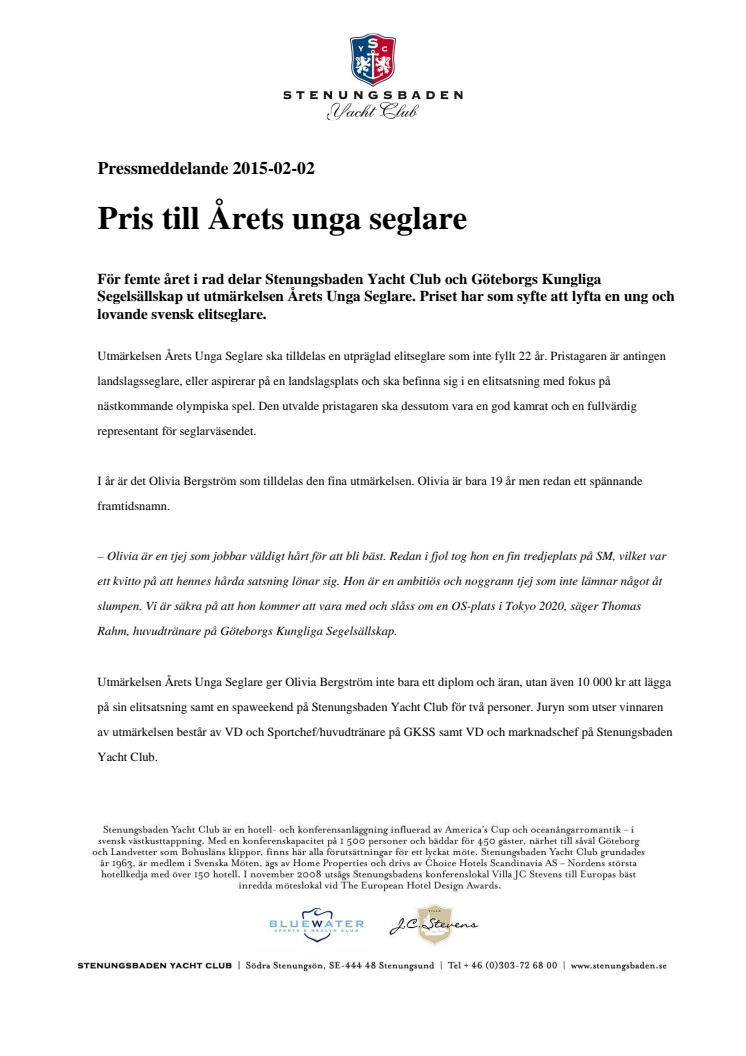 Pris till Årets unga seglare 