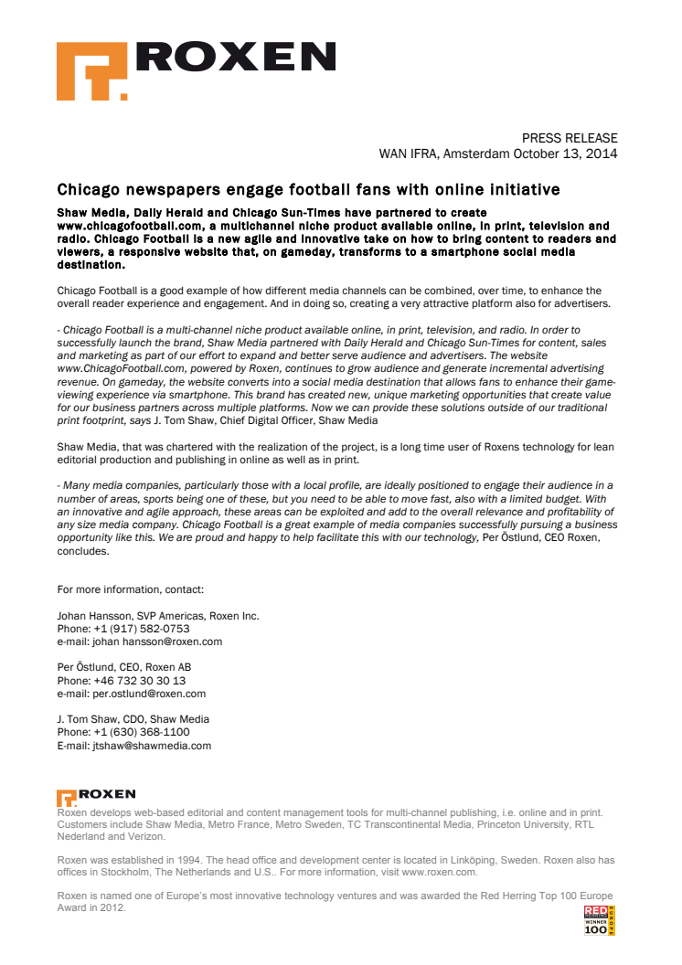 Chicago newspapers engage football fans with online initiative