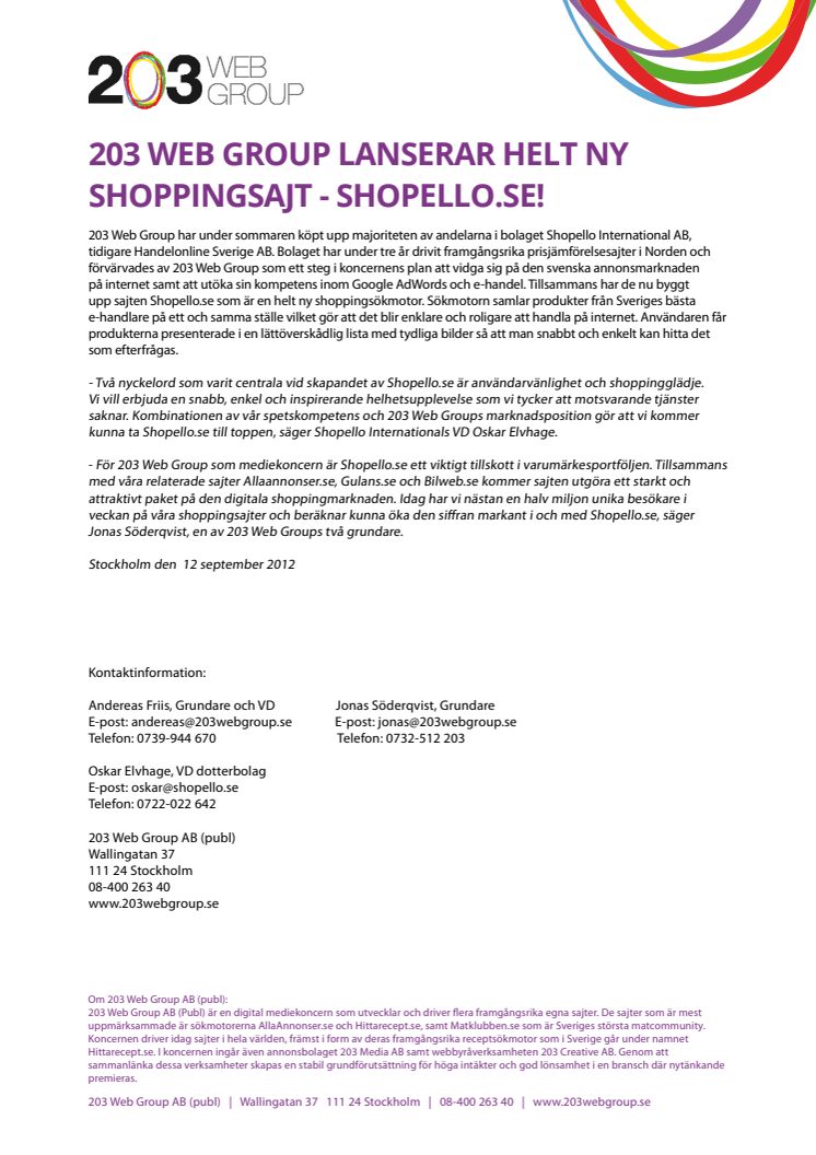 203 Web Group lanserar en helt ny shoppingsajt - Shopello.se!