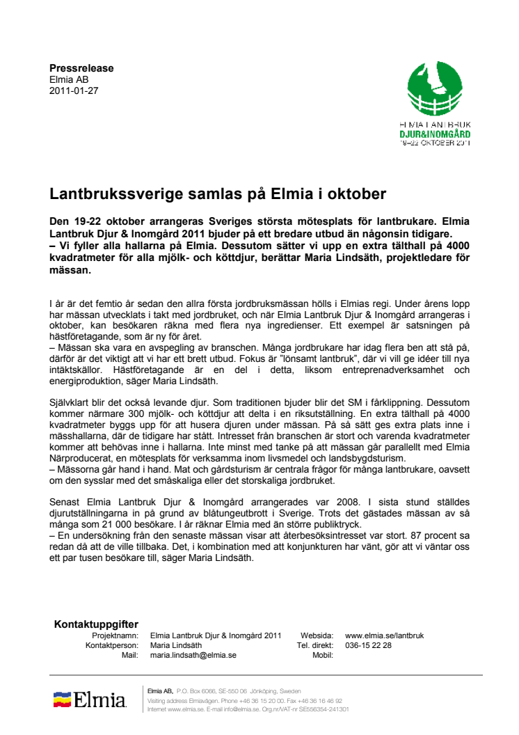 Lantbrukssverige samlas på Elmia i oktober