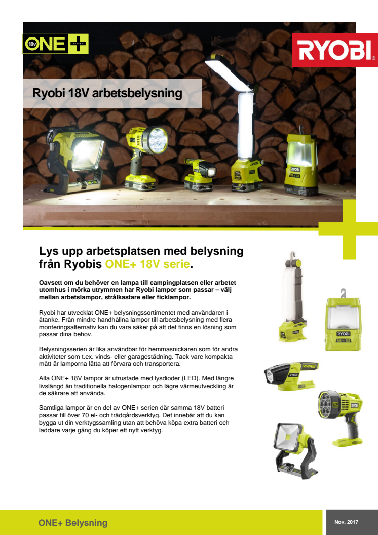 Ryobi 18V ONE+ arbetsbelysning  