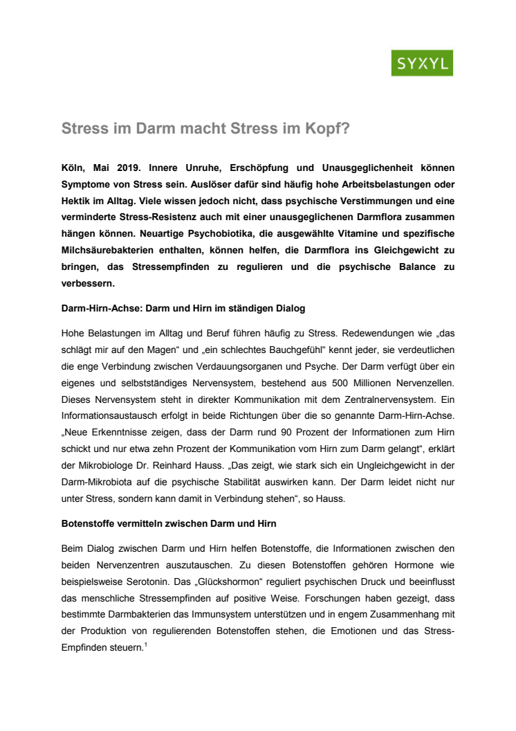 Stress im Darm macht Stress im Kopf?