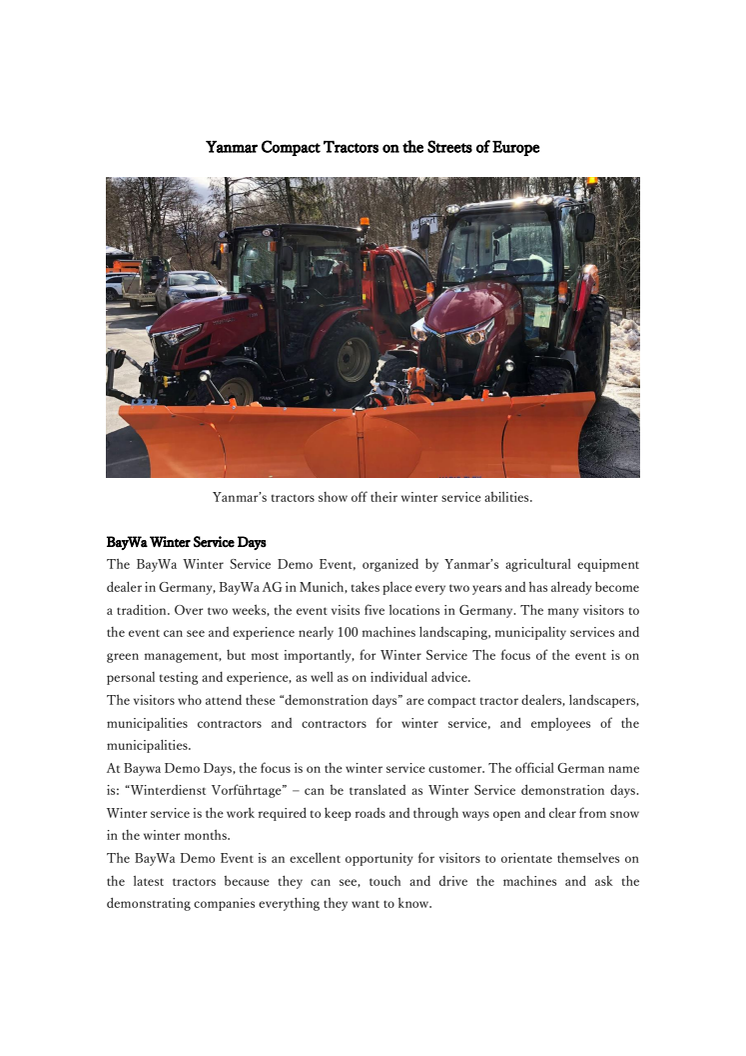 Yanmar Compact Tractors on the Streets of Europe