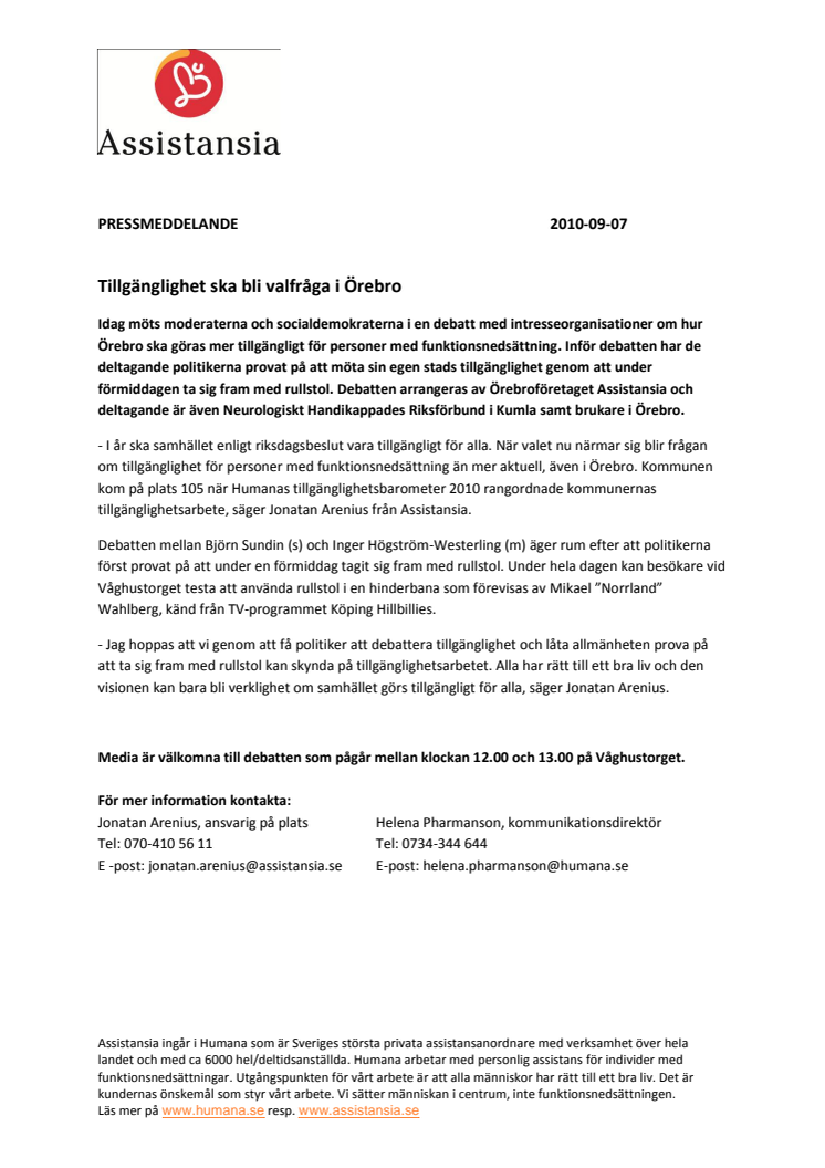 Tillgänglighet ska bli valfråga i Örebro