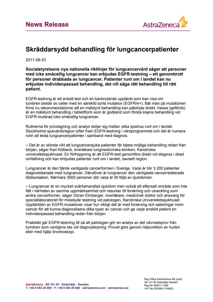 Skräddarsydd behandling för lungcancerpatienter 