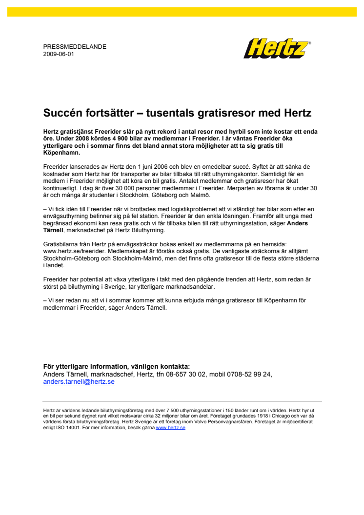 Succén fortsätter – tusentals gratisresor med Hertz