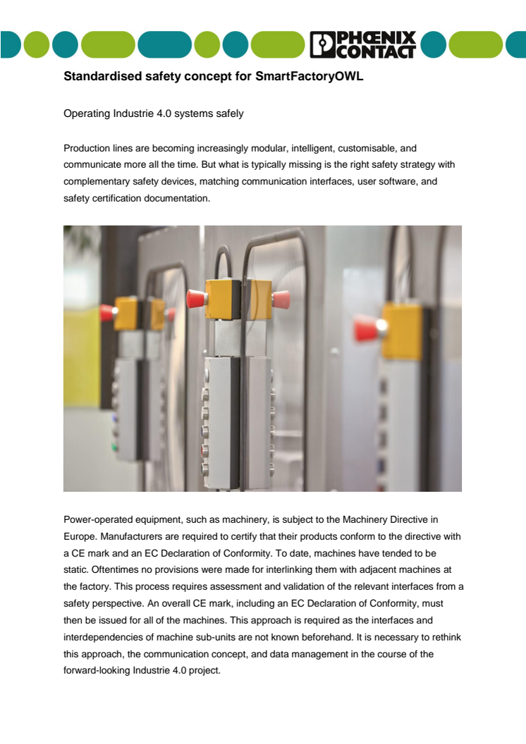 Standardised safety concept for SmartFactoryOWL