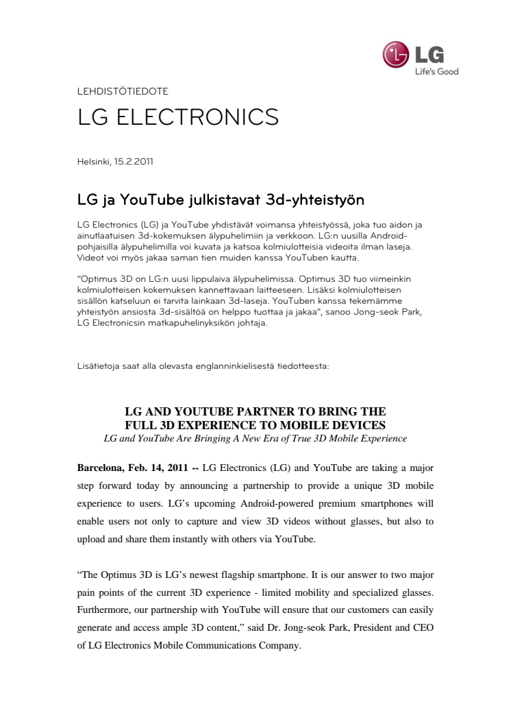 LG ja YouTube julkistavat 3d-yhteistyön 