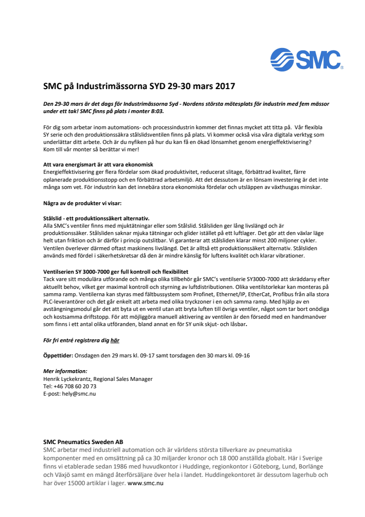 SMC på Industrimässorna SYD 29-30 mars 2017