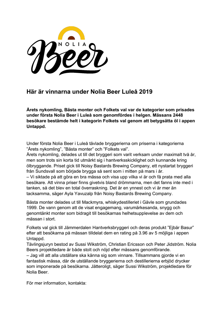 Här är vinnarna under Nolia Beer Luleå 2019