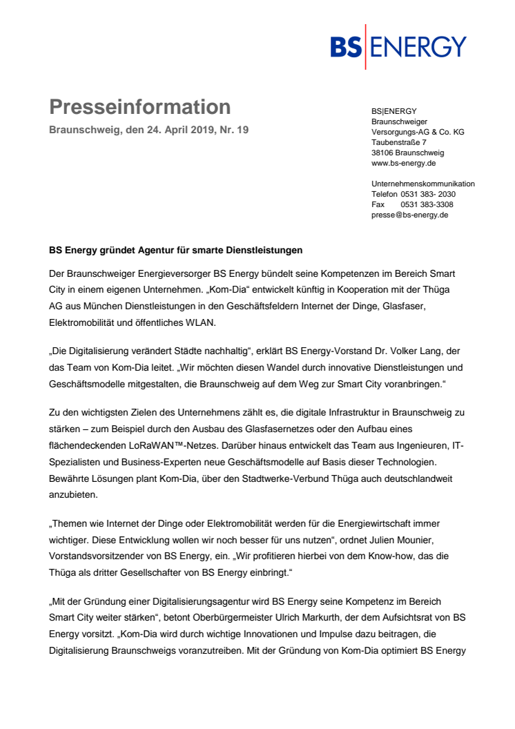 BS│ENERGY gründet Agentur für smarte Dienstleistungen