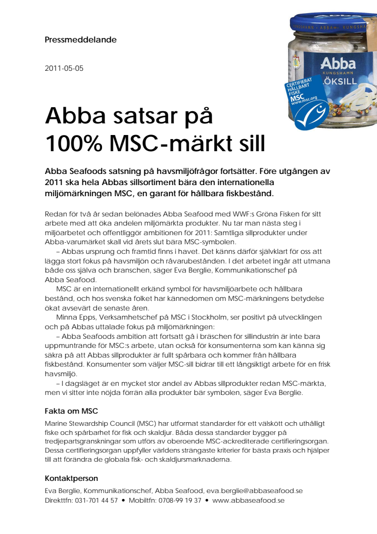 Abba satsar på 100% MSC-märkt sill