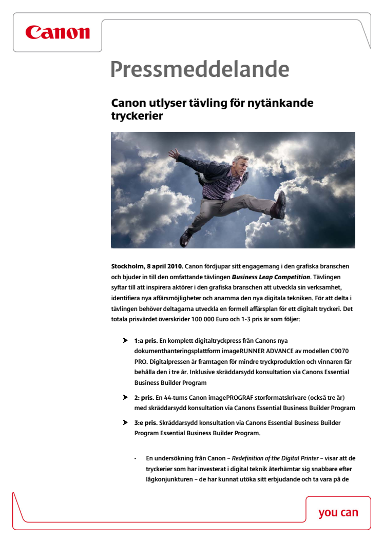 Canon utlyser tävling för nytänkande tryckerier