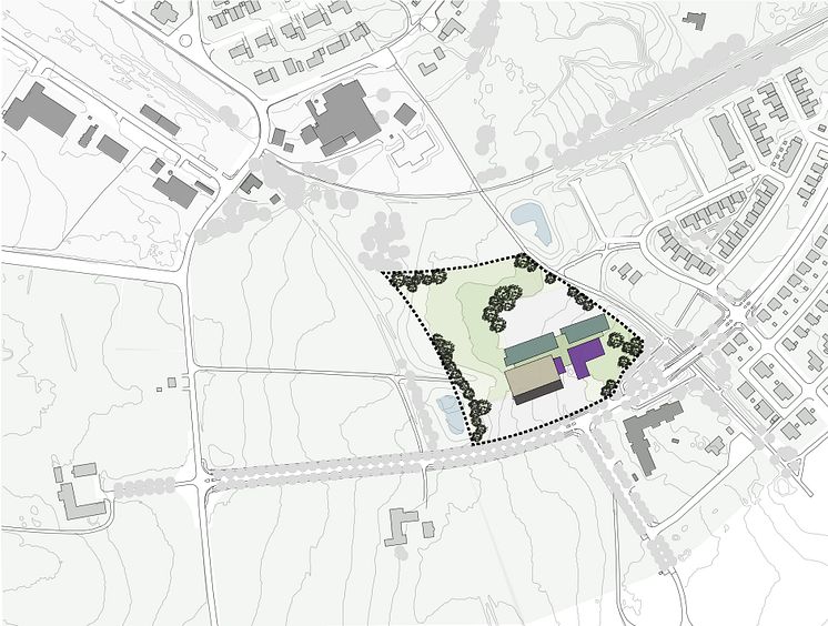 Illustration av planområdet för ny skola i Dalby