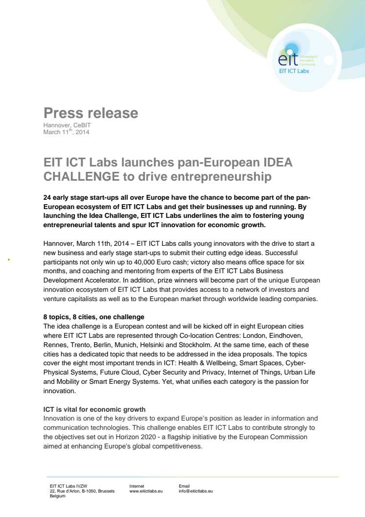 EIT ICT Labs launches pan-European IDEA CHALLENGE to drive entrepreneurship