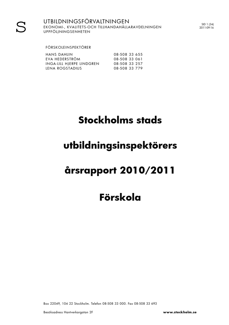 Årsrapport förskolan 2011