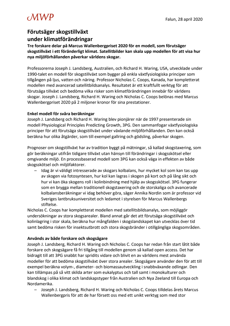 MWP 2020 Tillkännagivande