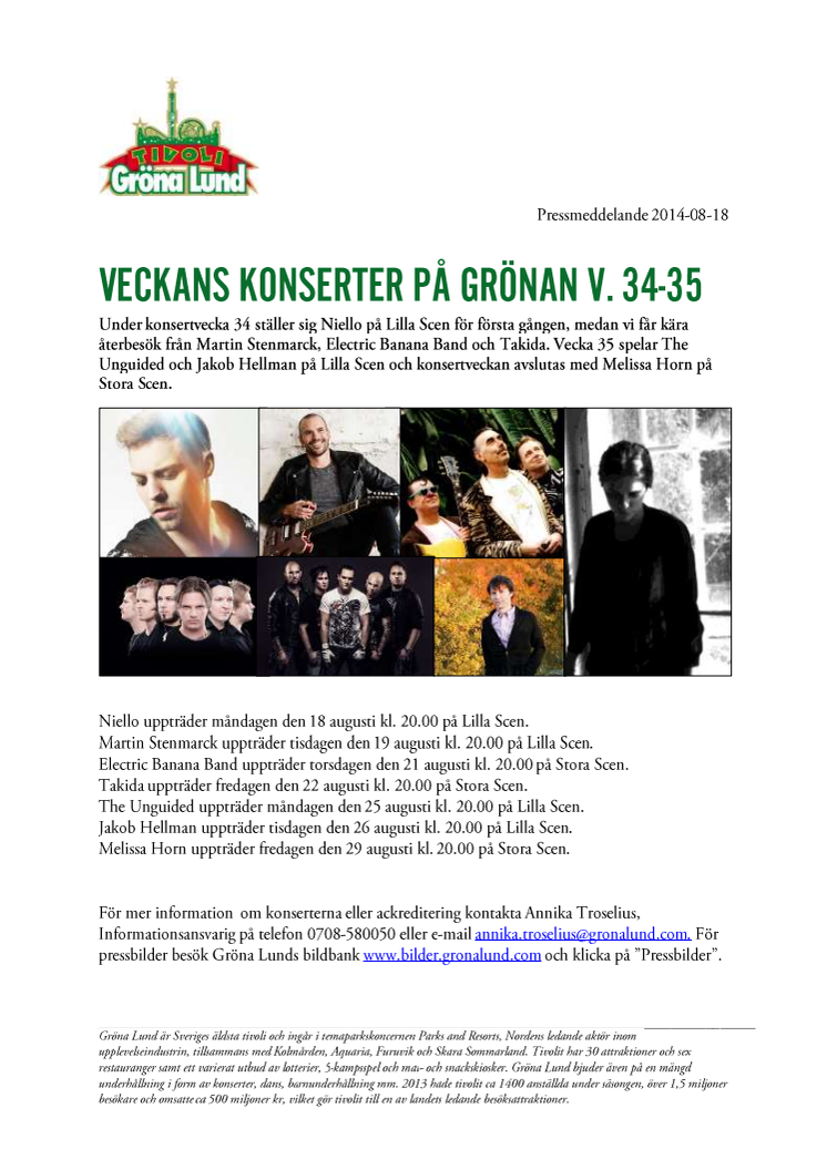 Veckans konserter på Grönan V.34-35