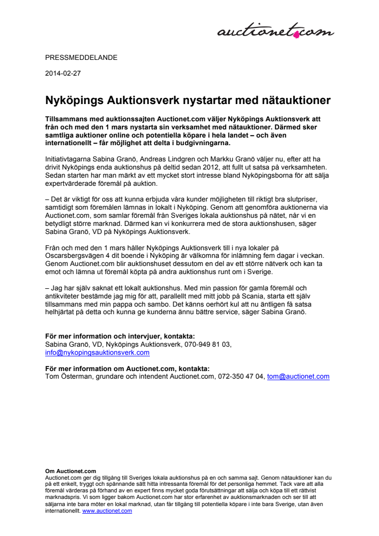 Nyköpings Auktionsverk nystartar med nätauktioner