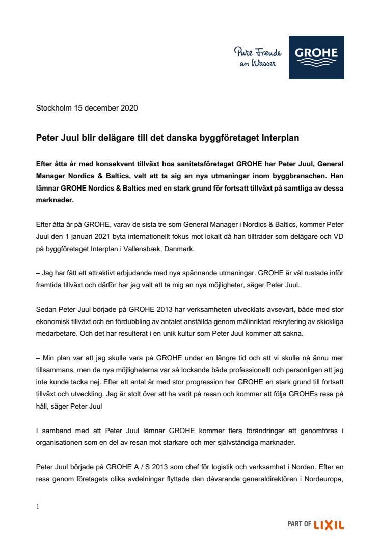 Peter Juul blir delägare till det danska byggföretaget Interplan