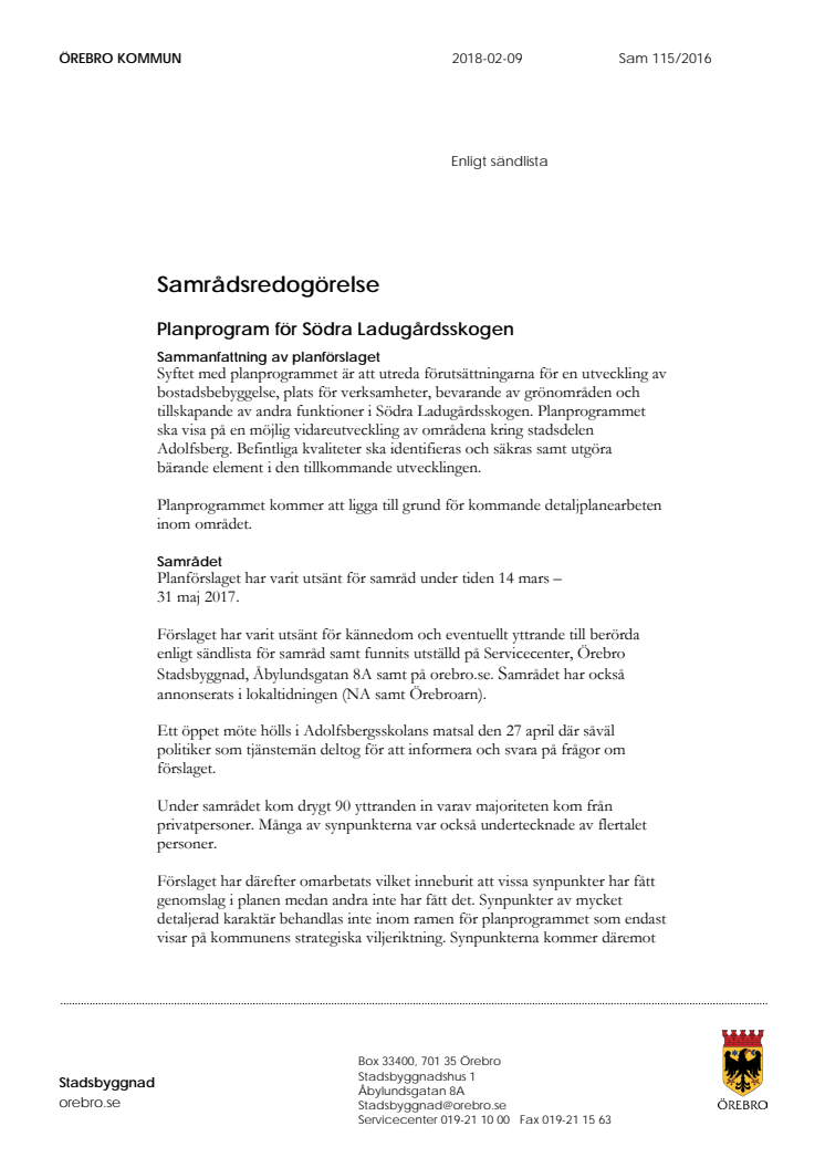 Samrådsredogörelse Södra Ladugårdsskogen