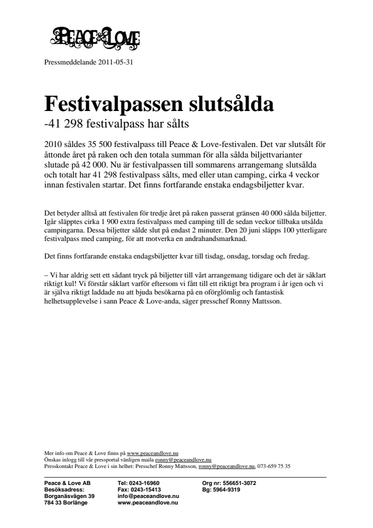 Festivalpassen slutsålda - 41 298 festivalpass har sålts