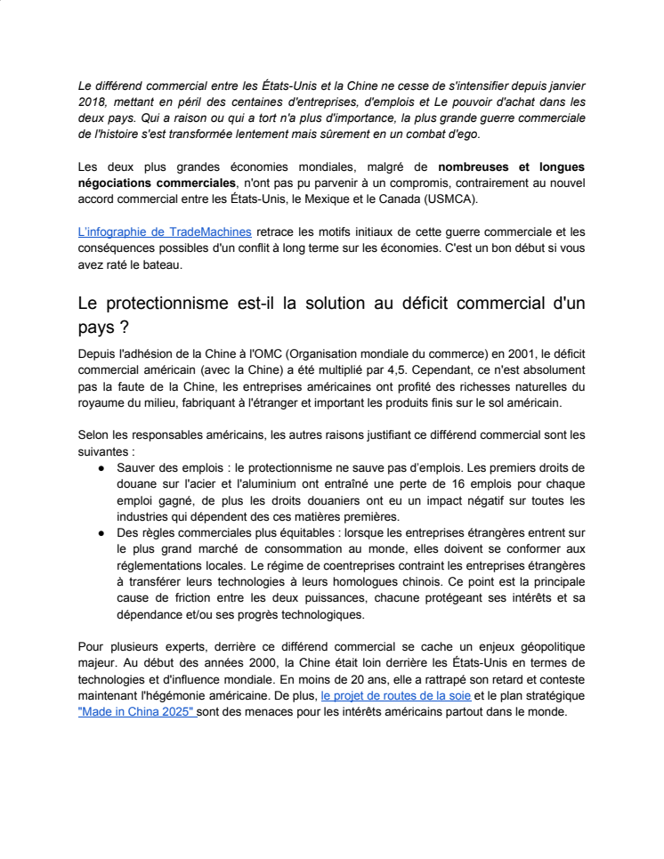 Quel effet aura la guerre commerciale Sino-Américaine sur le marché de l'équipement d'occasion ? 