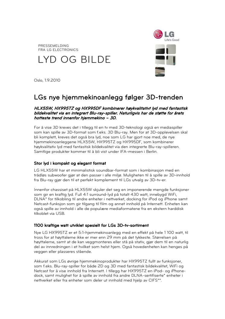 LGs nye hjemmekinoanlegg følger 3D-trenden 