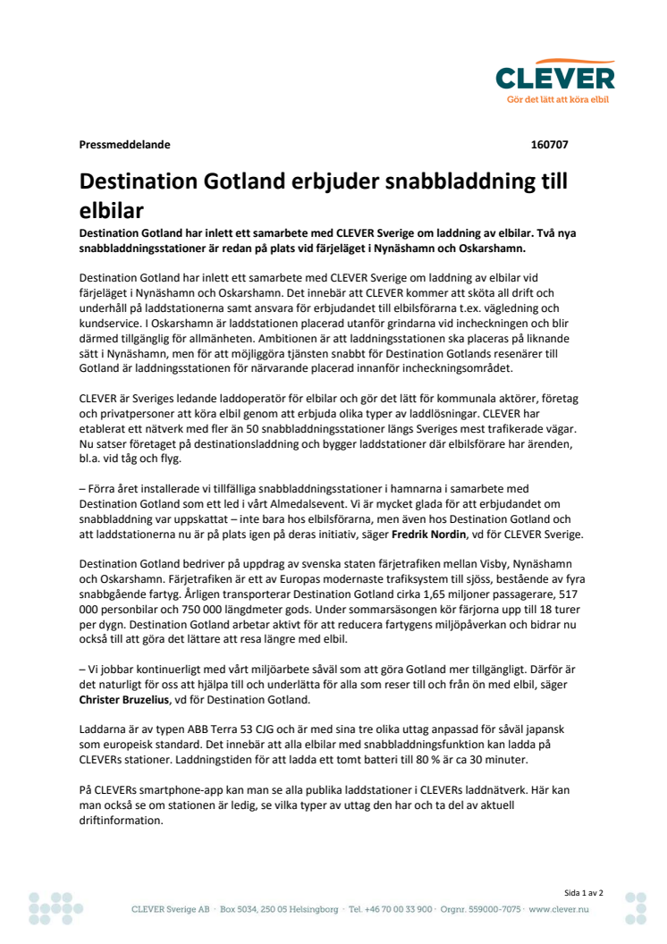 Destination Gotland erbjuder snabbladdning till elbilar