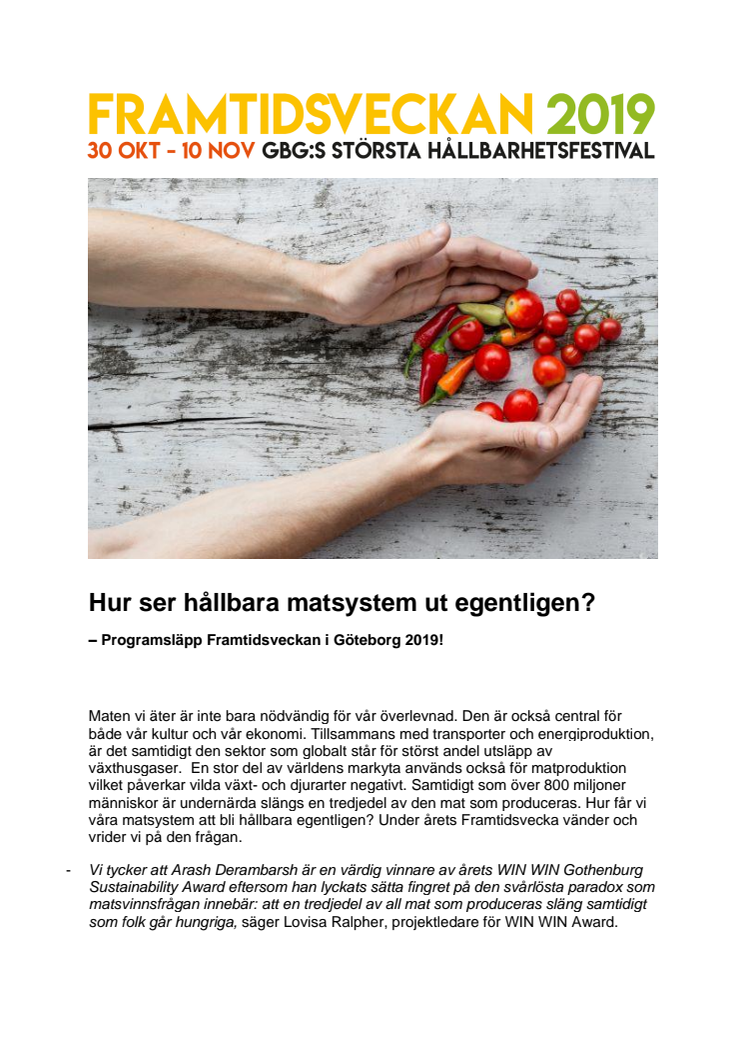 Hur ser hållbara matsystem egentligen ut? - Programsläpp för Framtidsveckan i Göteborg 2019