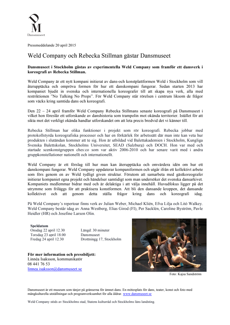 Weld Company och Rebecka Stillman gästar Dansmuseet