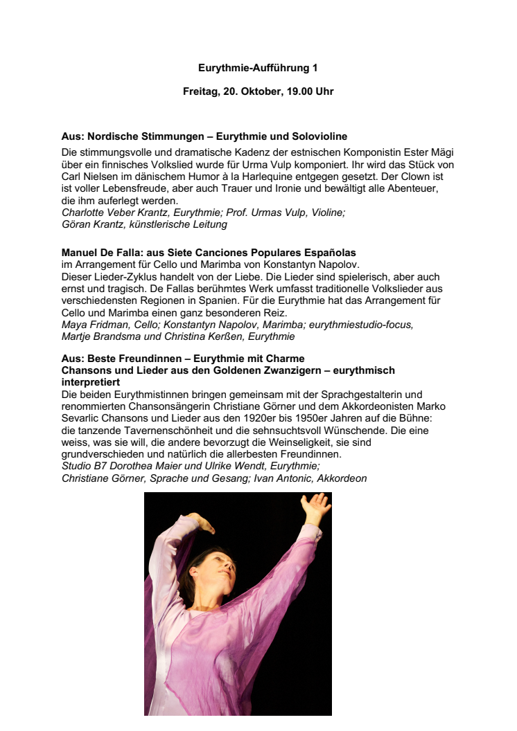 Programm Eurythmie-Solo- und Duo-Festival