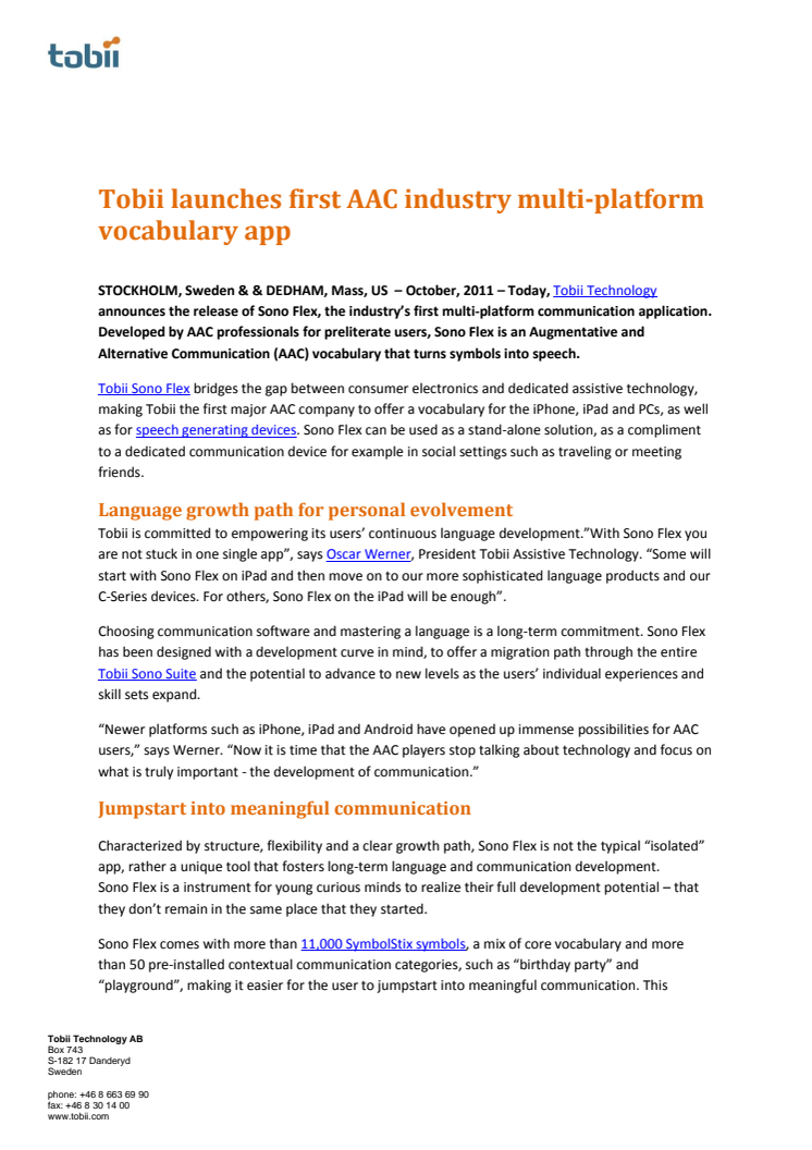 Tobii launches first AAC industry multi-platform vocabulary app 