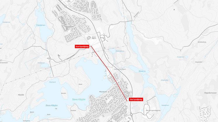 Bymiljövägens sträckning på Kåsjövägen