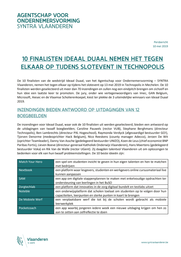 10 finalisten Ideaal Duaal nemen het tegen elkaar op tijdens slotevent in Technopolis