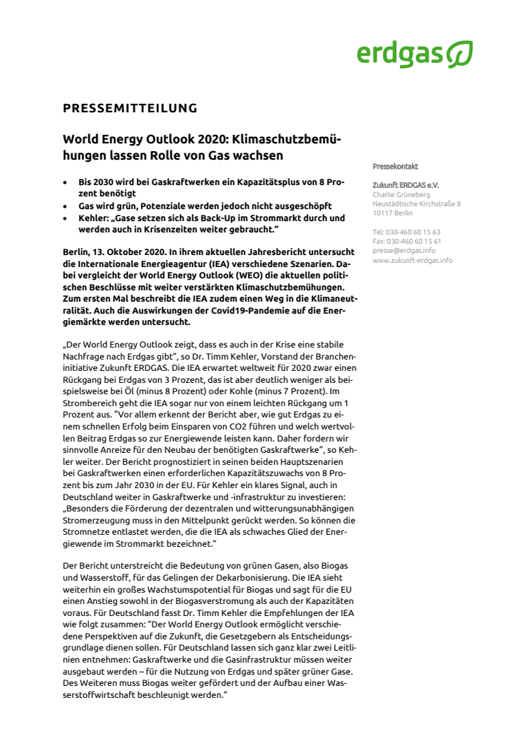 World Energy Outlook 2020: Klimaschutzbemühungen lassen Rolle von Gas wachsen