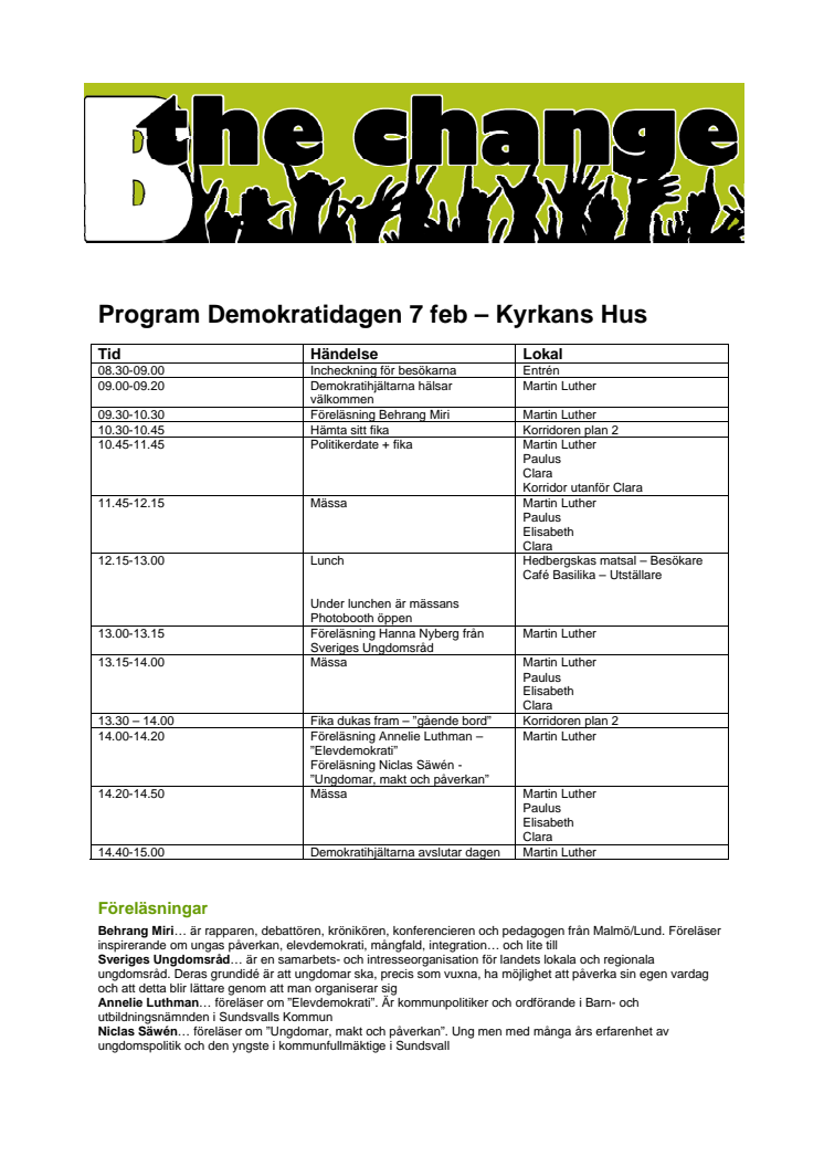 Program för demokratidag i Sundsvall 7 februari 2013