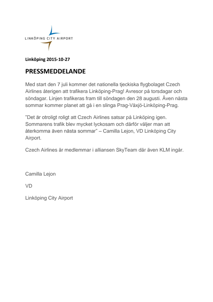 Direktflyg till Prag från Linköping sommaren 2016!