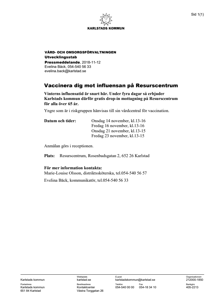 Vaccinera dig mot influensan på Resurscentrum