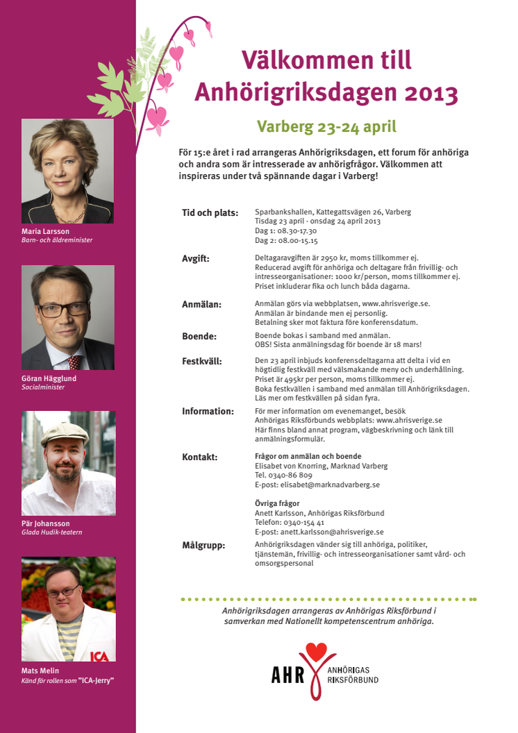 Anhörigriksdagen 2013 - program och anmälan