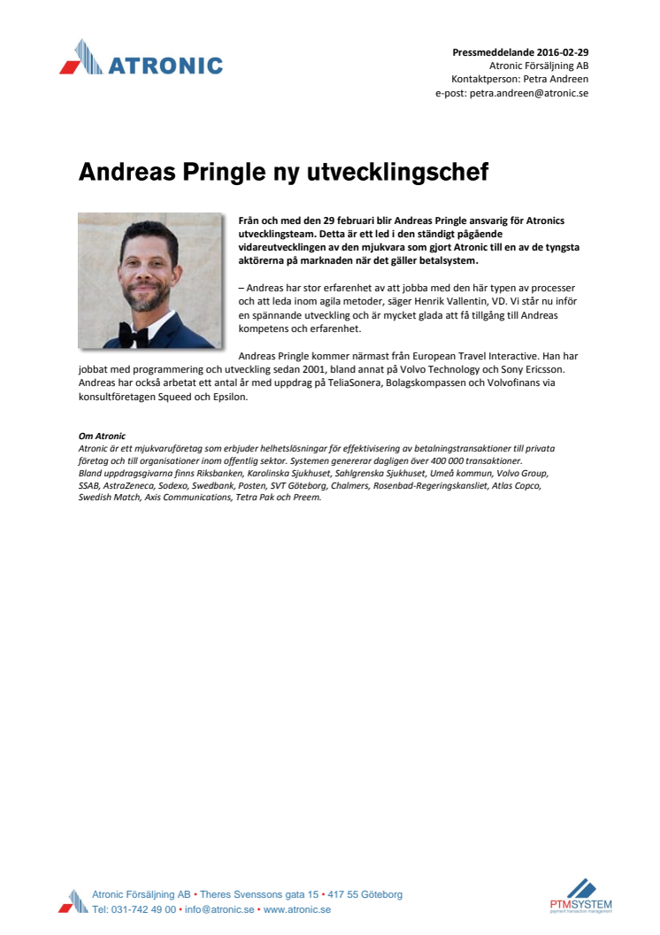 Andreas Pringle ny utvecklingschef