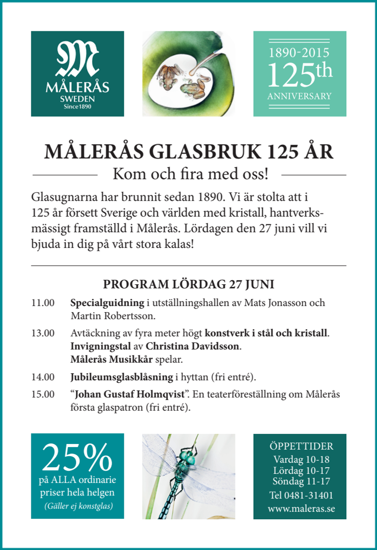 Jubileumsdag 27 juni - Målerås Glasbruk 125 år