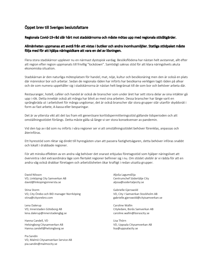 Öppet brev till Sveriges beslutsfattare