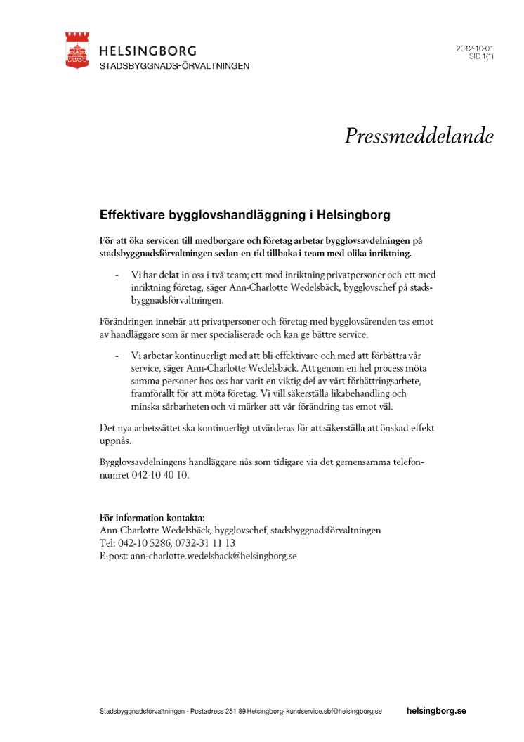 Effektivare bygglovshandläggning i Helsingborg