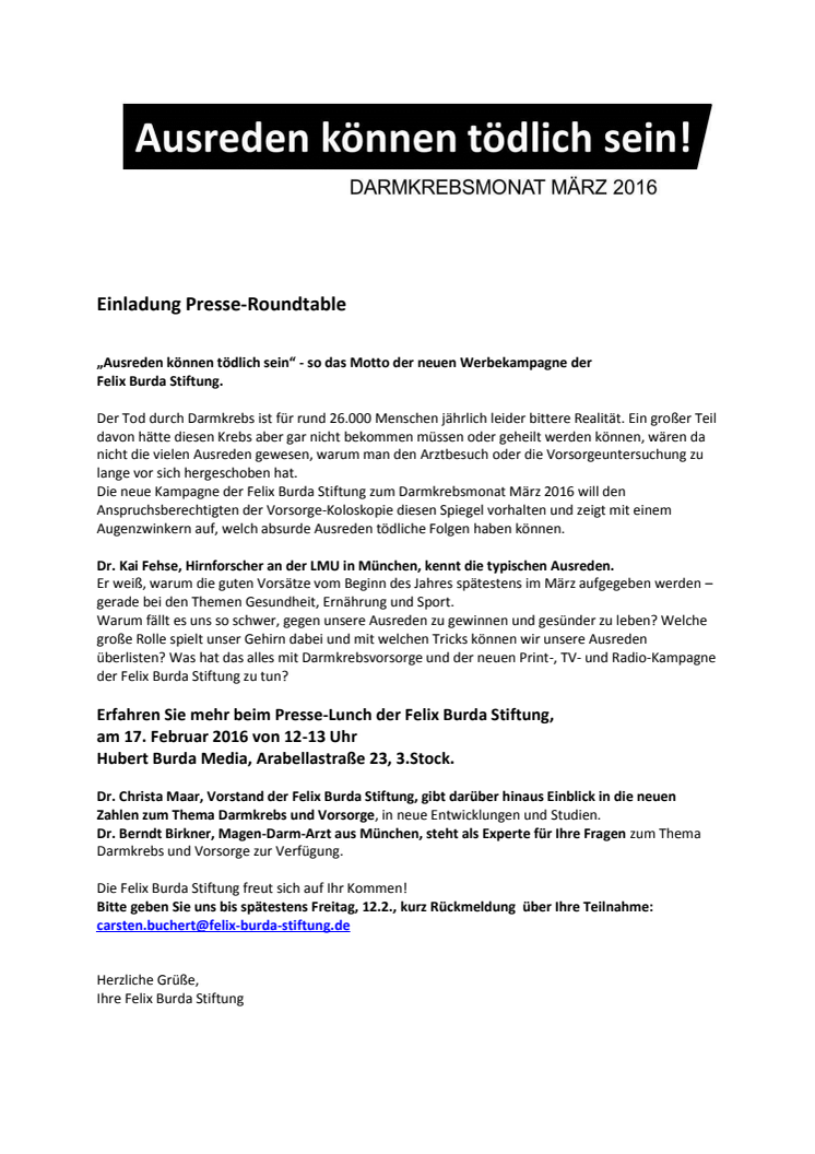 Einladung Presse-Roundtable zum Darmkrebsmonat März 2016