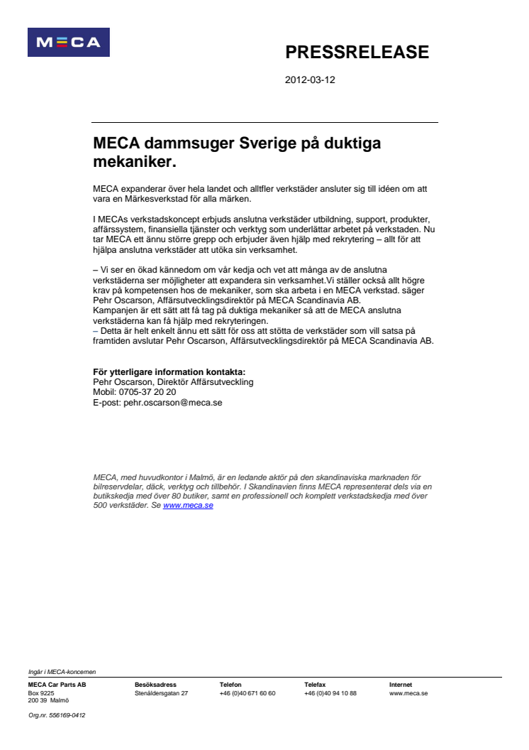 MECA dammsuger Sverige på duktiga mekaniker.