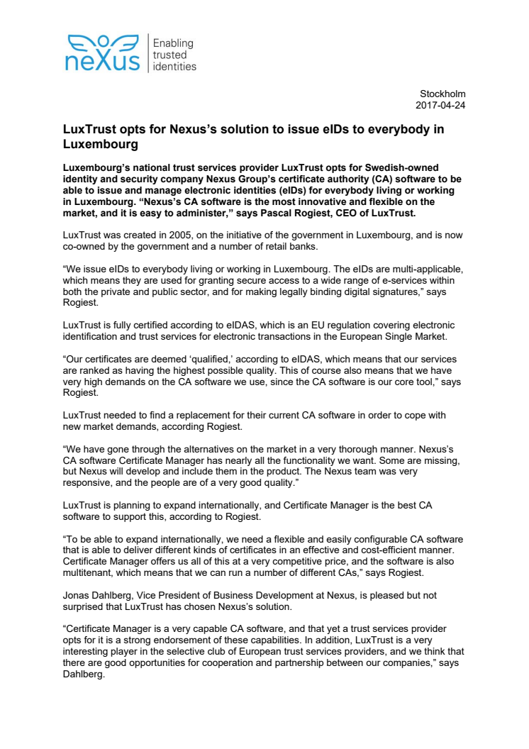LuxTrust opts for Nexus’s solution to issue eIDs to everybody in Luxembourg